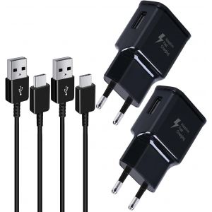 JGD-2 Pack Chargeur avec C&acirc;ble pour Samsung Galaxy S10,S10 Plus,S10E,S9,S9 Plus,S8,A13,A14,A22,A23,A33,A34,A51,A52,A53,A04S,A05S, Chargeur Rapide de Rechange d'origine avec 1.5m Type-C C&acirc;ble - Noir - Neuf