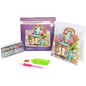 Diamond Painting Carte De Montage 370 G/M² 16,3 X 16 Cm Avec Enveloppe Et Outils (Chaise Avec Fleurs) - Neuf