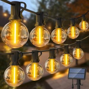 Aiou-Solaire Guirlande Exterieur Lumineuse Led: 15m Guinguette Solaires Lumineuse Exterieure 3 Modes Avec G40 Led Ampoules Ip65 Imperméable Lampe Extérieur Guirlandes Pour Jardin Terrasse Mariage Noë - Neuf