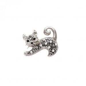 Femmes Chat Femelle Forme Strass &Eacute;charpe Broche Alliage &Eacute;l&eacute;gant Broche Bijoux Argent Antique - Neuf