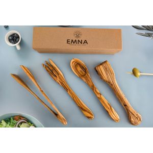 Ulteronixshop-Id&eacute;e Cadeau En Bois D'olivier - Cadeau Pour Homme - F&ecirc;te Des P&egrave;res - Ensemble De 4 Pi&egrave;ces Pour Barbecue Et Cuisine - 2 Pinces &Agrave; Barbecue + Cuill&egrave;re &Agrave; Salade + Fourchette - Bois - Cadeau - Neuf