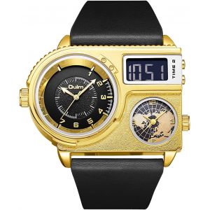 Eryi-Montre Homme Quartz Analogique Multi-Cadrans Montre À Trois Fuseaux Horaires Avec Sangle En Cuir Pour Voyage D'affaires - Neuf