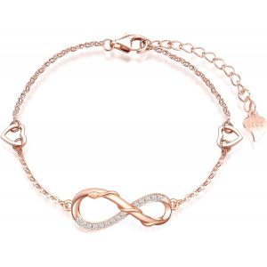Bracelet Pour Femme Fille, Bracelet En Argent 925, Bracelet Symbole De L'infini Avec Serpent, Décorer De Diamant, C?ur Ou Étoile, Zircon Incrusté, Or Rose, Bracelet Élément Animal - Neuf