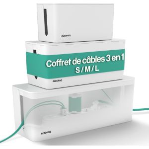 Cable Box - 3 In 1 Set, Medium (23 X 12 X 11 Cm), Large (32 X 13 X 13 Cm), Xl Large (40 X 13 X 16 Cm) - Power Strip Cover, Cable Storage Box, Power Strip Box - White - Neuf