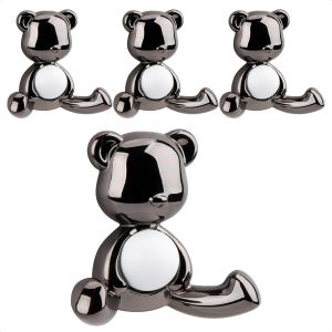 meimie-Patere Murale Porte Manteau,4 Crochet Mural Double Moderne Petit Ours,Patere Porte Manteau Pour Entrée Chambre Salle De Bain,Crochets Muraux Crochet Porte Manteau Mural,Noir Pistolet - Neuf