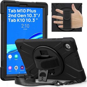 Coque Antichoc Lenovo Tab M10 FHD Plus (2nd Gen)/Tab K10 2021, 10,3 Pouces, &Eacute;tui de Robuste avec Support Pivotant, Bandouli&egrave;re et Dragonne, Housse pour Lenovo M10 FHD Plus TB-X606F/X606X, Noir - Neuf