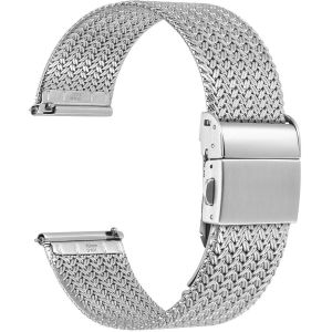 Kal-Elite Bracelet De Montre En Metal Pour Femme Et Homme, Maille Tiss&eacute;e, Acier Inoxydable 316l, D&eacute;gagement Rapide, Fermoir Pliable, Largeur De Bande 14mm, 16mm, 18mm, 20mm, 22mm - Neuf