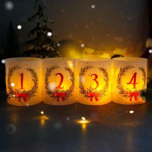 Kalanka-12pcs Photophores Décoratifs De Table Avant De Noël 1-4 Chiffres Avec Couronne N?Ud Photophore Bougeoirs De Noël Cadeau Décoration D'intérieur Et D'extérieur Pour Bougies Fête Noël - Neuf