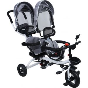 Ksfal-Tricycle De Tricycle D'enfants En Tandem Avec Canopée Sunshade,Poussette À Double Siège Trike Une Poignée Cloche,Des Tricycles Pour Bébés Anti-Chocs Les Enfants 2 8 Gris - Neuf