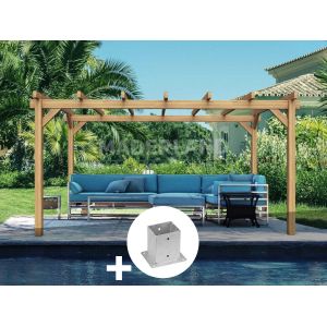 Pergola En Bois Lamell&eacute;-Coll&eacute; Grenoble 900 X 300 Cm + 6 Supports Poteaux - Maderland - Neuf