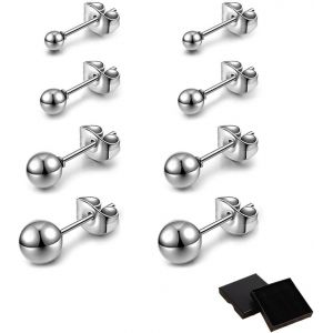 Meimie-4 Paires De Boucles D'oreilles Pour Femmes Petites Boucles D'oreilles Rondes Pour Femmes Acier Au Titane Boule D'oreille Petite Boule D'oreille Pour Filles,2mm/3mm/4mm/5mm - Neuf