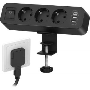 USB C Table Power Strip 3 Sockets Flat Plug with Switch Desktop Power Strip with 3M Cable for Home Office - Neuf