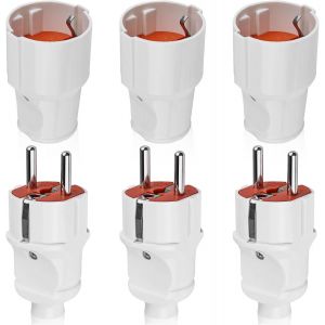 Lot de 3 paires de fiches Schuko - Fiche Schuko et coupleur Schuko - Fiche de contact de protection en PVC + raccord - Blanc - 250 V - Peut &ecirc;tre utilis&eacute; pour c&acirc;ble de 0,5 &agrave; 2,5 cm&sup2; - IP20 - 250 V - Neuf