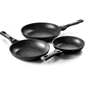 Subzonal-Lot De 3 Po&ecirc;les - Manches Amovibles - Int&eacute;rieur Anti-Adh&eacute;rent Fa&ccedil;on Pierre - 20/24/28 Cm - Aluminium Forg&eacute; - Tous Feux Y Compris Induction, Noir - Neuf