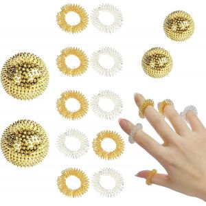 Kal-Pièces Boules D'acupression Magnétiques Avec 10 Pièces Anneaux De Massage Balle De Massage À Picots Pour Les Mains Balle De Massage Avec Aiguilles Anti-Stress (Or, Argent) - Neuf