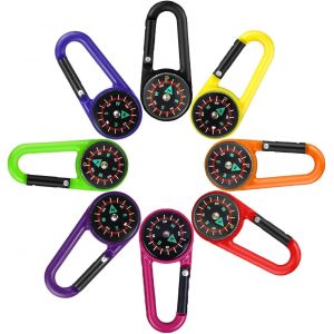 Eryi-8 Pcs Mini Mousqueton Multifonction Avec Boussole, Boussole Randonnée, Boussole Avec Mousqueton, Boussole Enfant Pour Extérieur Randonnée Survie Crochet, Porte-Clés Boussole - Neuf