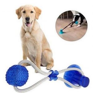 Bleu Jouet Pour Animaux De Compagnie, Auto-Jeu Balle En Caoutchouc Jouet Ventouse Chien De Mâcher De La Corde Balle Interactive Jouet Chiot Corde De Formation Pour Le Nettoyage Des Dents - Neuf