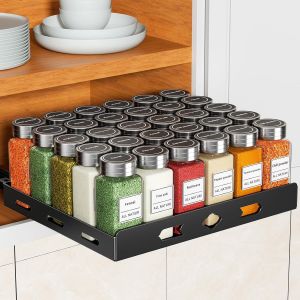 Étagère À Épices,Rangement Cuisine Placard,Étagère De Rangement De Cuisine,Rangement De Cuisine Coulissant,Organisateur De Placard,Porte-Épices En Métal,32cm B X 26,8cm L X 7,5cm H - Neuf