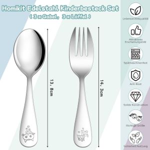 Lot De 6 Couverts Pour Enfants En Acier Inoxydable Avec Gravure Pour Gar&ccedil;ons Et Filles,3 Cuill&egrave;res Et 3 Fourchettes Pour Enfants &Agrave; Partir De 1 &Agrave; 3 Ans,Inoxydable Et Sain,Passe Au - Neuf