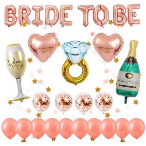 Cojoy Ballons De D&eacute;coration De Enterrement De Vie En Or Rose, 1 Pcs Bride To Be Ballons, 14 Ballons De Latex, 5 D&eacute;jouer Ballons De Formes Diff&eacute;rentes, 2m Guirlande Suspendue De Forme &Eacute;toiles - Neuf