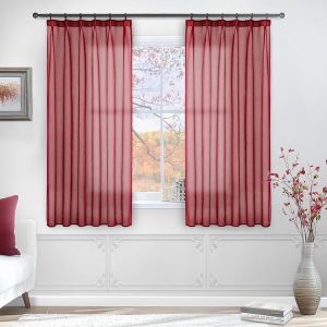 Rideaux Avec Bande Fronce Courts Transparents Pour Salon 145x140 Cm (Hxl) Rideaux Rouges Modernes, Lot De 2 Pour Chambre, Filles, Cuisine, Chambre - Neuf