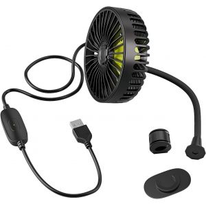 KALANKA-Ventilateur de voiture d'appui-tête, 5V 1A Ventilateur électrique USB Rotation à 360° Ventilateur de bureau avec 3 vitesses vent pour siège arrière de voiture tableau de bord maison bureau - Neuf