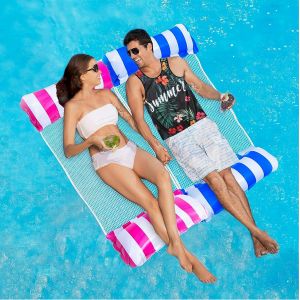 Lot de 2 hamacs gonflables pour piscine, hamac gonflable multifonction 4 en 1 avec pompe à air manuelle, chaises de piscine pour la plage, piscine, jouets de fête aquatique (bleu, rose) - Neuf