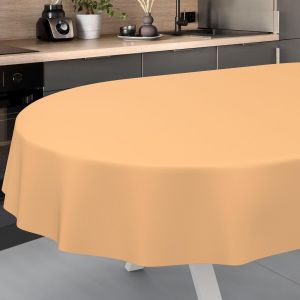 Nappe En Toile Cirée, Lavable, Pour Table De Jardin, Extérieur, Intérieur, Ovale, Bord Coupé, Abricot - 280 X 140 Cm - Neuf