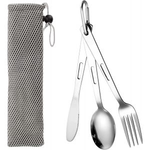 Lot De 3 Couverts De Table,Couverts En Acier Inoxydable,Avec Couteau, Cuillère,Fourchette,Couvert Camping,Boite A Couvert Transportable,Couvert Inox,Pour Les Voyages - Neuf