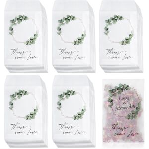 50pcs Sac de Confettis de Mariage 12x7cm Petits Sacs en Papier Glassine Sacs &iquest;&iquest; Bonbons Sachet de Fleur de P&iquest;&iquest;tale Motif de Feuille avec Ruban de Colle pour Mariage - Neuf