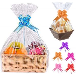 5 Papier Cadeau Transparent,Papier Cristal Fleuriste,70x100cm Papier Film Cellophane+5 Fleur De Ruban Pour Emballage Des Cadeaux Et Paniers De Noël,Bouquet De Fleurs Cadeau Artisanat Panier - Neuf