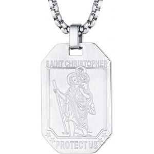 Kal-M&eacute;daille Saint Christophe Femme Homme Pendentif St Patrons Catholique Religieux Collier Amulette De Protection Plaqu&eacute; Or/Noir/Acier Inoxydable Bijoux Porte Bonheur (Bo&icirc;te Cadeau) - Neuf