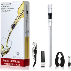 Rafraichisseur de Bouteille de Vin Bâton,304 Acier Inoxydable Rafraîchisseur À Vin Bâton,Coupe-Filtre,2 Bouchons de Bouteille,Verseurs et Tire-Bouchon - Neuf