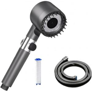 JGD-Holoras Douchette de douche, avec tuyau, 1,5 m, filtre contre le calcaire, haute pression, pour eau dure, &eacute;conomie d'eau, gris - Neuf