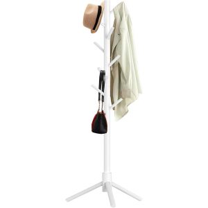 Haddockway Porte-manteau en bois avec 8 crochets, autoportant, en arbre pour la chambre, le couloir, le bureau, les v&ecirc;tements, les chapeaux (Blanc) - Neuf