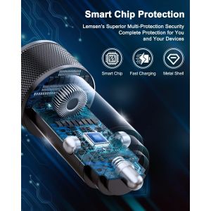 Chargeur Allume Cigare Usb Rapide, 60W Chargeur Voiture Usb C Pd&Qc Adaptateur Prise Allume Cigare UsbC Rapide Chargeur Telephone Voiture Avec C&acirc;ble Pour Samsung Galaxy S23 S22 S21,Iphone 15 Pro Max - Neuf