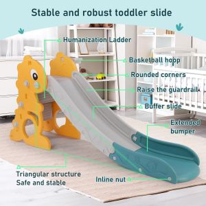 Toboggan Enfant Int&eacute;rieur, Pliable Avec Panier De Basketball, Toboggan Pour Enfants, 3 En 1 Toboggan, - 180 X 80 X 145 Cm - Charge Max 60kg - Neuf