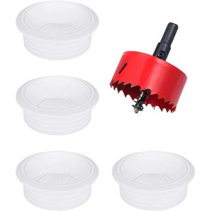 VornixorSarlshop-4 pi&egrave;ces Couvercle de Trou de C&acirc;ble en M&eacute;tal 60 mm, Passe C&acirc;bles Bureau Oeillet,Cable Couvercle de Trou de C&acirc;ble,pour Organisateur de Fil de Table d'Ordinateur, Blanc - Neuf