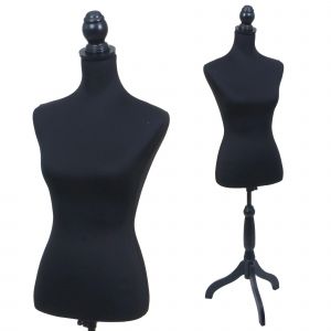 Mannequin de couture HWC-Q24, torse de mannequin de vitrine f&eacute;minin, en mousse, housse amovible, certifi&eacute; MVGnoir - Neuf