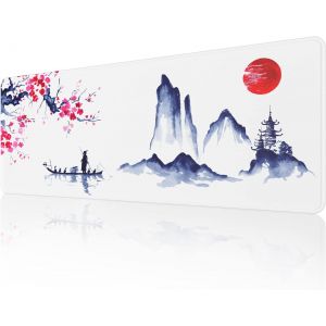 DDA-Tapis de Souris Blanc en Fleur de Cerisier Japonais (800×300×3MM) Tapis de Souris étendu Tapis de Souris de Jeu, Tapis de Souris à Bords Cousus, Base en Caoutchouc antidérapante. - Neuf