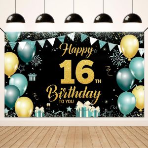ERYI-Decoration Anniversaire 16 Ans, Or Vert 16 Ans Banderole Joyeux Anniversaire Fête Photographie Pour 16 Ans Deco Garçon Fille - Neuf