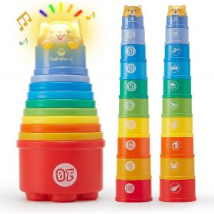 ChenQuanSarl-Jouet Bebe 1 An Gobelet À Empiler Bébé Avec Lumière Et Son Chiffres Et Formes Comme Jouets De Bain, Jeux Montessori Jouets De Plage Pour Enfant 1 2 3 An Garçon Fille - 10 Pcs - Neuf
