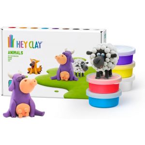 JGD-HEY CLAY Animaux Pack - 6 boîtes de pâte à modeler | Activité manuelle pour enfants | Argile autodurcissante | Jouet fille et garçon 3-7 ans | Loisirs créatifs (Vache, Chien, Mouton) - Neuf