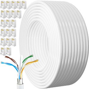 KAL-Cable Ethernet 100M, Cable Rj45 Blindé Cat 6 Gigabit Câble Réseau Extérieur Anti-Brouillage Résistant Aux Intempéries Cable Internet Blanc Ftp 23Awg 100 Mètres Cable Lan Pour Modem Routeur - Neuf