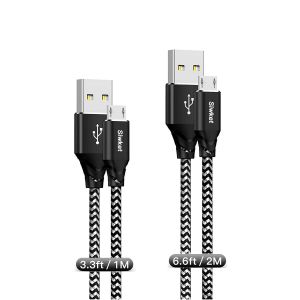 Câbles Micro Usb[1m+2m /Lot De 2]Câble De Charge Usb A Vers Micro Tressé En Nylon Câble De Charge Android Compatible Pour Samsung Galaxy S7/ S6/ J7/ Note 5,Huawei,Xiaomi,Nexus,Nokia,Kindle,Noir - Neuf