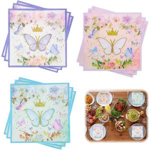 Kal-60 Pièces Serviette Papier, 33 X 33cm Serviettes Papillon Décoration De Table Printanière Printanières Motif Floral, Pour Anniversaires De Printemps, Fêtes, Mariages, Célébrations - Neuf