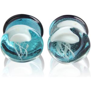 Kal-Écarteur D'oreille En Verre En Forme De Méduse -Écarteur Unique -Double Évasé -Bijoux De Corps -Animal Bleu Océan - Neuf