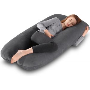 Coussin De Grossesse - Oreiller De Grossesse En Forme De U Pour Femme Enceinte Avec Housse En Velours Amovibl - Coussin D'allaitement - Coussin De Maternité Et Corps Pour Dormir (Gris Foncé) - Neuf