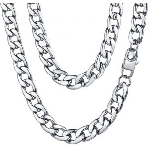 Kal-Chaîne Cubaine Homme,Collier Grosse Maille Plate Épaisseur 5mm/9mm/12mm En Acier Inoxydable/Doré/Noir,Longeur 45/50/55/60/65/70/75cm,Bijoux Hip Hop Chunky Cadeau Pour Anniversaire Noël - Neuf