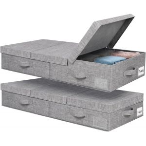 Mevronisshop-Rangement Sous Lit Lot De 2, Sac Rangement Vetement Pliable Avec Couvercle, Boite Rangement Vetement Avec Poignées Pour Vêtements Couvertures Draps De Lit, 80.5 X 41 X 15cm, Gris - Neuf